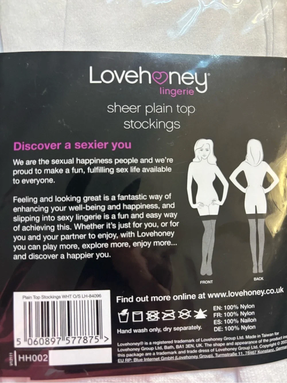 🇺🇸 NEW Lovehoney Stockings - One Size White Sheer Thigh-High Plain Top Nylon